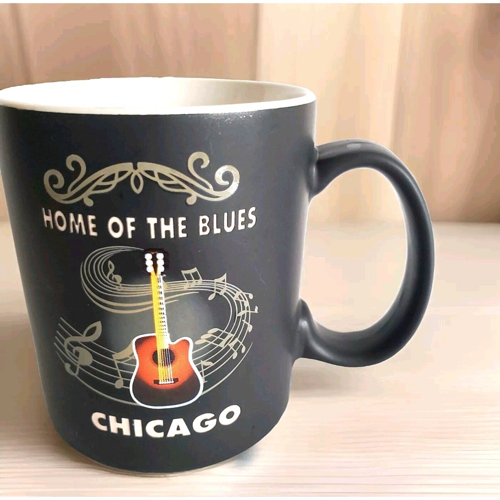 Chicago Home of the Blues Music Matte Black Coffee Mug Embossed Design Chicago
